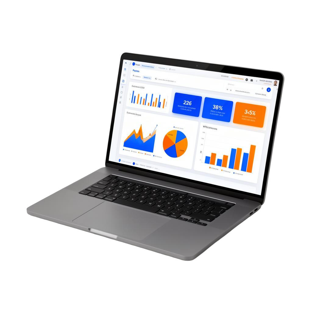 Laptop showing a live financial performance dashboard built by AccountIQ Consults